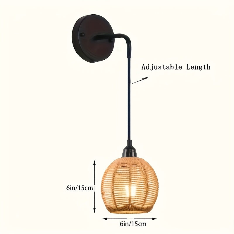 2 piezas de apliques de pared modernos estilo bohemio rústico con pantallas de ratán tejido a mano, montaje semiempotrado en metal pulido, luces desmontables para dormitorio, sala, pasillo (sin focos incluidos), iluminación de pared para dormitorio | Apl