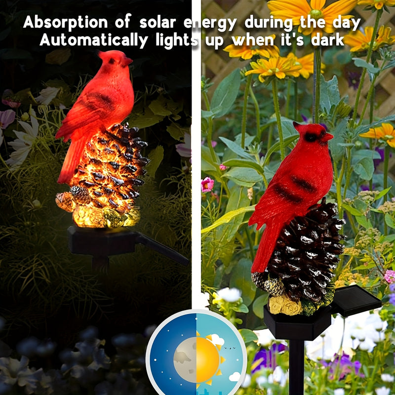 Farol Solar de Pájaro Rojo sobre Piña - Decoración Exterior Duradera en Resina con Encendido/Apagado Automático, Diseño Resistente al Clima para Jardín, Patio y Césped, Accesorio de Jardín Inspirado en la Naturaleza