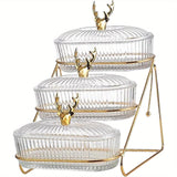 Bandeja Elegante de 3 Niveles para Servir Snacks y Frutas con Tapa - Estructura de Hierro Resistente, Diseño Inspirado en el Norte para Cocina, Sala de Estar, Fiestas | Perfecta para Frutas Secas, Dulces, Frutos Secos | Fácil de Limpiar, Bandeja de Aper