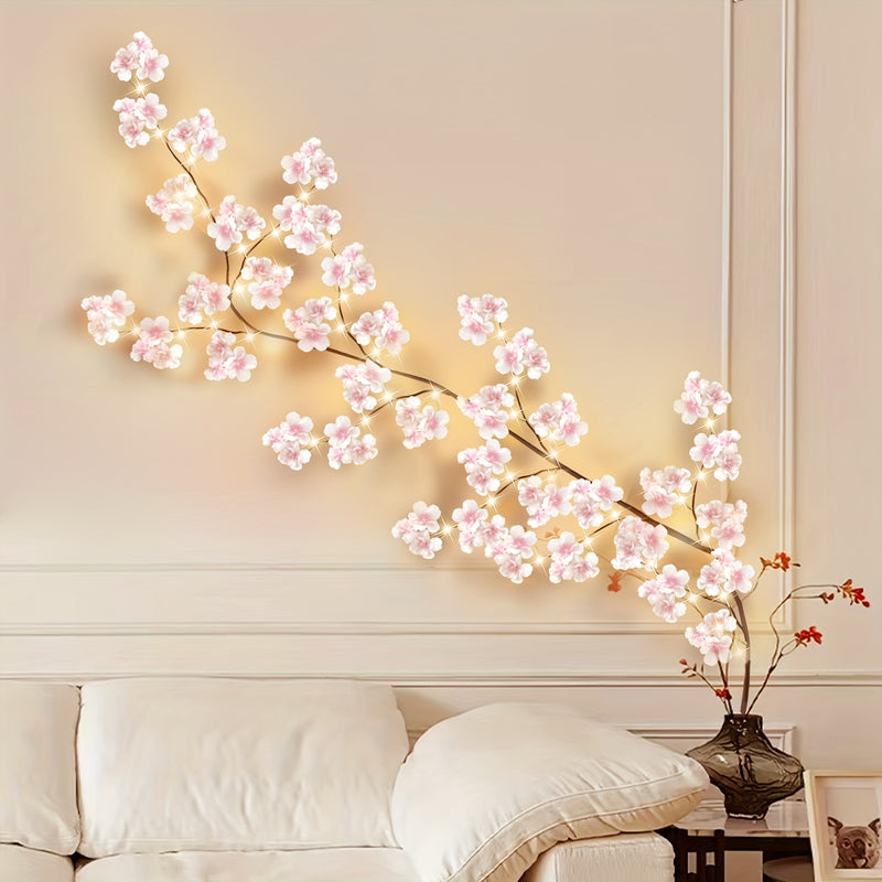 1 pieza de guirnalda de flores de cerezo iluminada con 100 luces de hadas, 1,8 m/5,9 pies - Decoración de pared floral rosa para bodas, fiestas y exhibición durante todo el año, material inodoro y resistente al clima, decoración interior | Guirnalda deco