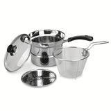 Juego de cocina de acero inoxidable SENBOWE 3-en-1 - Olla multiusos duradera con cesta de freír profunda, inserto de vapor y tapa de vidrio ventilada - Cocina versátil para freír, cocinar al vapor y cocinar