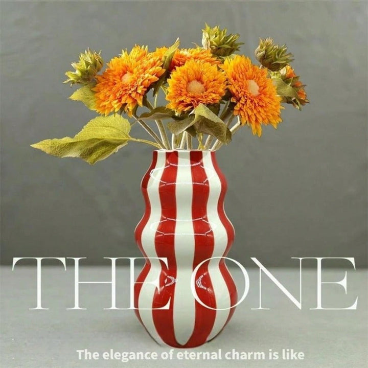 Jarrón de cerámica rústica con rayas, diseño asimétrico en forma de calabaza abstracta, en blanco y negro, decoración para sala, estante o estilo granja, regalo para el Día de la Madre