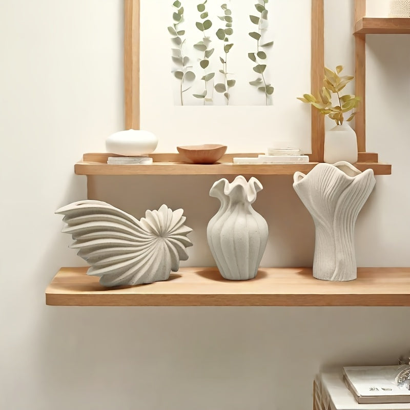3 piezas Conjunto de jarrones decorativos de cerámica de estilo bohemio - Solo lavado a mano, tema floral, forma ovalada, ideal para Navidad, Halloween, Janucá, Acción de Gracias, Día de San Patricio decoración