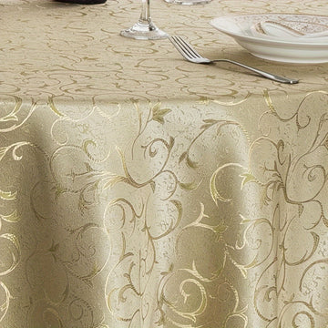 1pc Mantel Redondo Premium de Jengibre - Poliéster para Máquina con Bordado Floral Elegante, Duradero y Fácil de Limpiar para Decoración de Comedor, Ajuste de Mesa Sofisticado, Tela de Alta Calidad