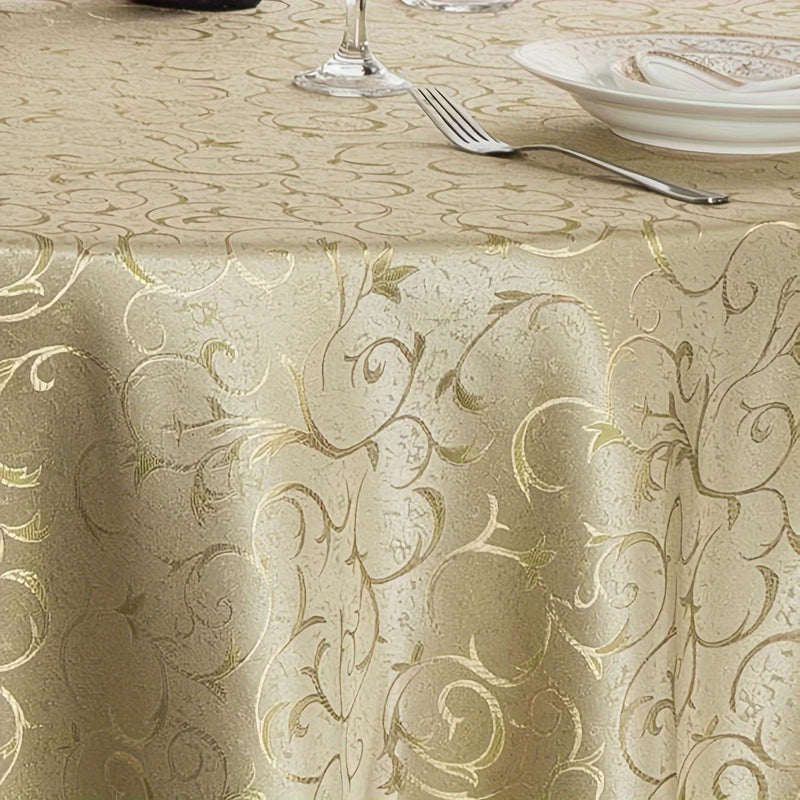 1pc Mantel Redondo Premium de Jengibre - Poliéster para Máquina con Bordado Floral Elegante, Duradero y Fácil de Limpiar para Decoración de Comedor, Ajuste de Mesa Sofisticado, Tela de Alta Calidad