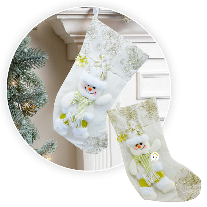 Bota Navideña Blanca Media Colgante Decoración Navidad FM0025