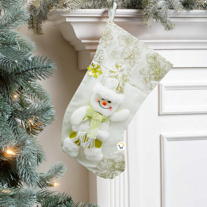 Bota Navideña Blanca Media Colgante Decoración Navidad FM0025