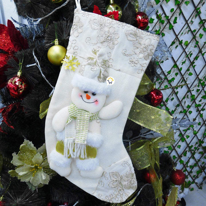 Bota Navideña Blanca Media Colgante Decoración Navidad FM0025