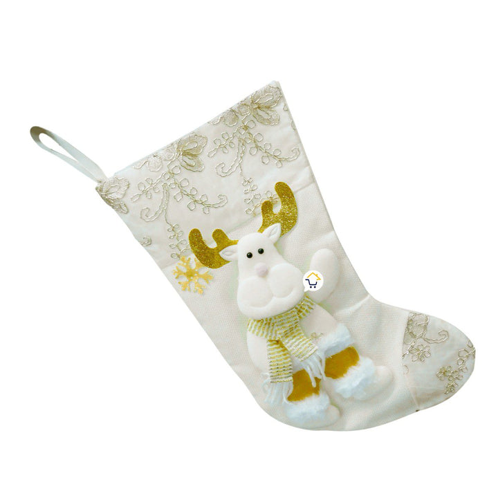 Bota Navideña Blanca Media Colgante Decoración Navidad FM0025