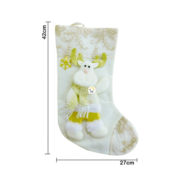 Bota Navideña Blanca Media Colgante Decoración Navidad FM0025