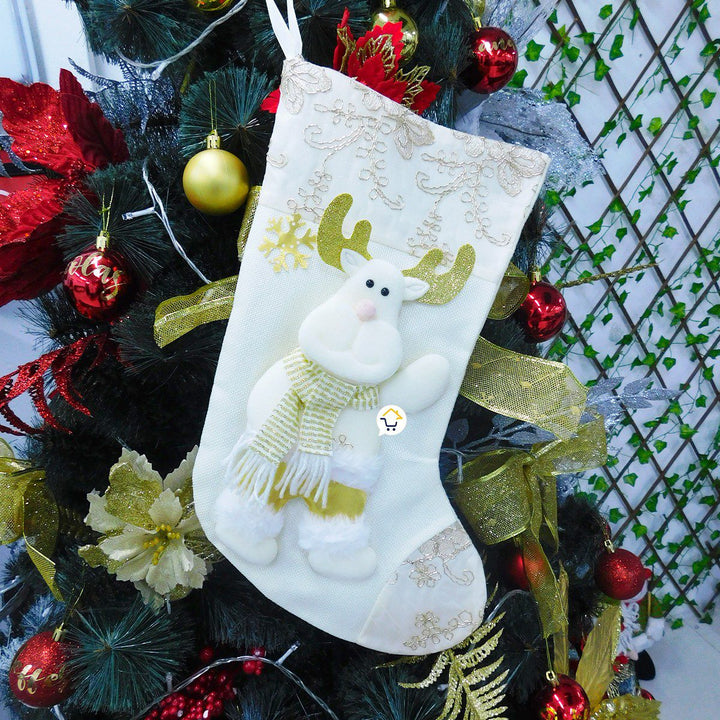 Bota Navideña Blanca Media Colgante Decoración Navidad FM0025