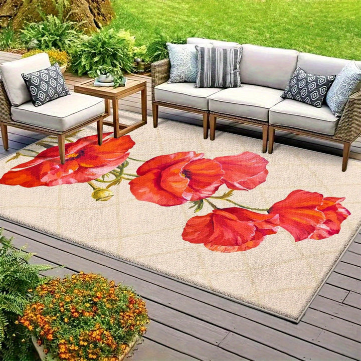 Alfombra de Terciopelo/853g/m² con Estampado Moderno Geométrico Antideslizante y Espesada para Exteriores - Mezcla Perfecta de Lujo y Elegancia, Duradera y Lavable a Máquina en Crema Cuadros Oscuros para Patio o Jardín - Varios Tamaños Disponibles