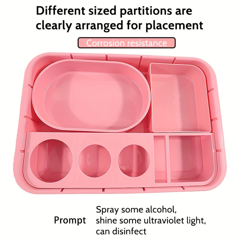 Organizador de Salón de Uñas de Gran Capacidad con Compartimentos - Estación de Desinfección Rosa, Bandejas Transparentes para Almacenamiento, Espacio Higiénico y Decorativo para el Hogar o Salón de Manicura