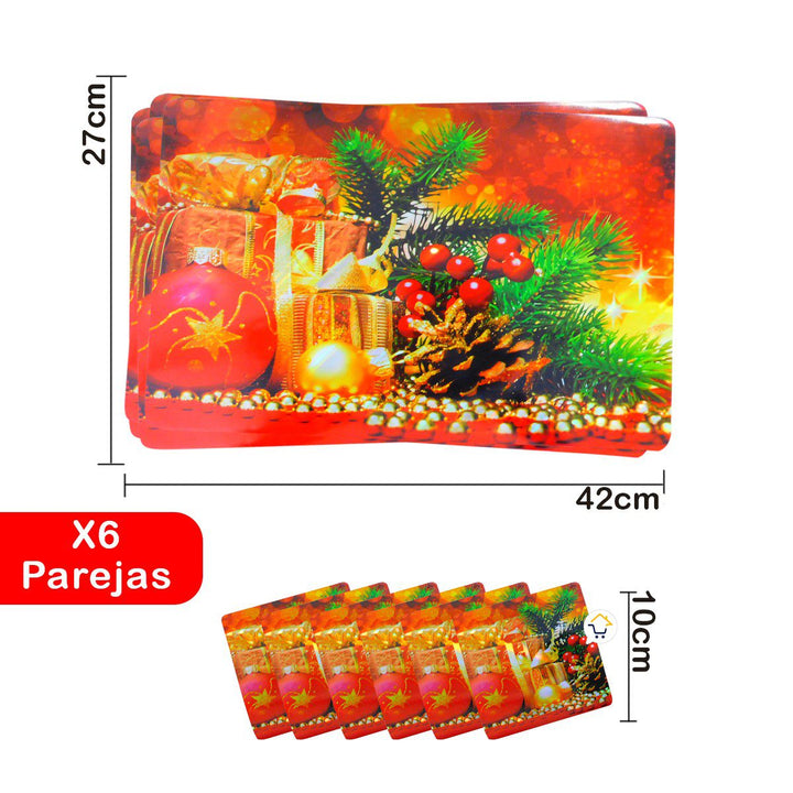 Mantel Individual Portavasos Navideño x6 Mesa Decorativo FM381
