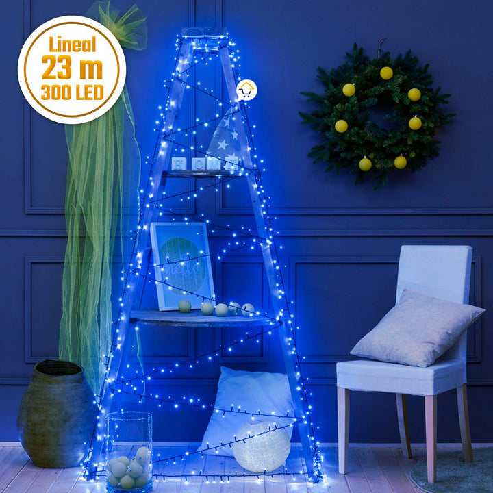 Extensión Luz LED Lineal 300 Luces 23 M Cable Verde Azul 300B
