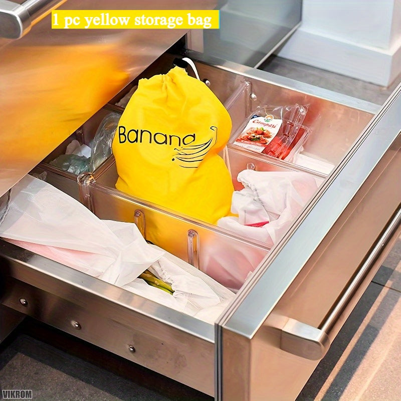 1-Pack Bolsa Conservadora de Plátanos - Grado Alimenticio, Duradera y Fácil de Limpiar, Amarillo Brillante para Destacar en Cajones, Extiende la Frescura de Bananas y Frutas, Esencial para Organización de Cocina, Idea de Regalo Perfecta, Portaplátanos, P