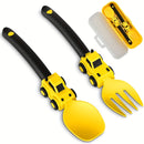 Juego de Tenedor y Cuchara de Personajes de Dibujos Animados para Niños - Duradero, Construcción de Material PP Libre de BPA, Color Amarillo, Fácil de Limpiar, Perfecto para la Comida, Viajes y Actividades al Aire Libre