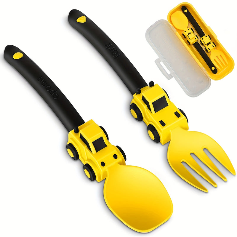 Juego de Tenedor y Cuchara de Personajes de Dibujos Animados para Niños - Duradero, Construcción de Material PP Libre de BPA, Color Amarillo, Fácil de Limpiar, Perfecto para la Comida, Viajes y Actividades al Aire Libre