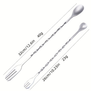 1pc Cuchara de Acero Inoxidable de Doble Cabeza y Mango Largo para Mezclar, Palo para Cócteles