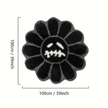 Alfombra redonda de girasol artístico retro, suave y esponjosa, para sala y dormitorio, tapete antideslizante para el hogar con respaldo de TPR, peluche grueso con un peso de 2000 g por metro cuadrado y un grosor de 15 mm, ideal para tapetes pequeños en