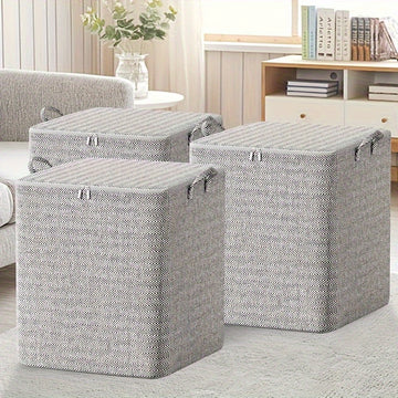 Juego de 3 Cajas de Almacenamiento Modernas con Diseño en Cuadros - Organizador Rectangular Multiusos de 110.0 L, Antipolvo y con Doble Cremallera y Asas, Adecuado para Ropa, Mantas, Mudanzas y Viajes, Almacenamiento Debajo de la Cama