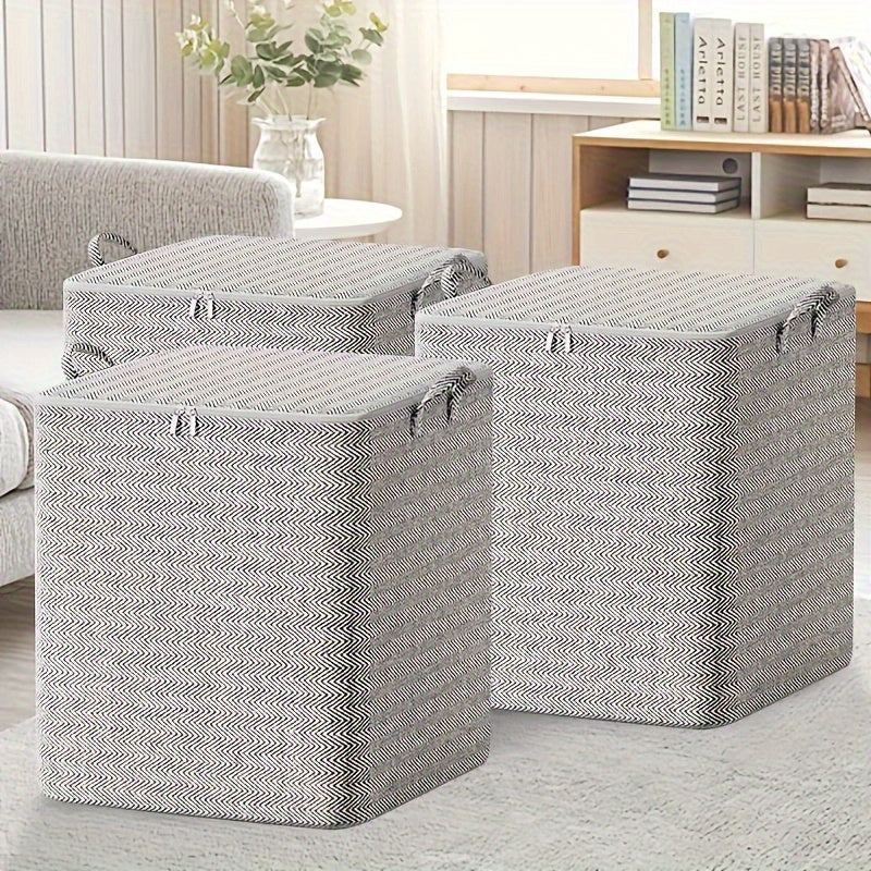 Juego de 3 Cajas de Almacenamiento Modernas con Diseño en Cuadros - Organizador Rectangular Multiusos de 110.0 L, Antipolvo y con Doble Cremallera y Asas, Adecuado para Ropa, Mantas, Mudanzas y Viajes, Almacenamiento Debajo de la Cama