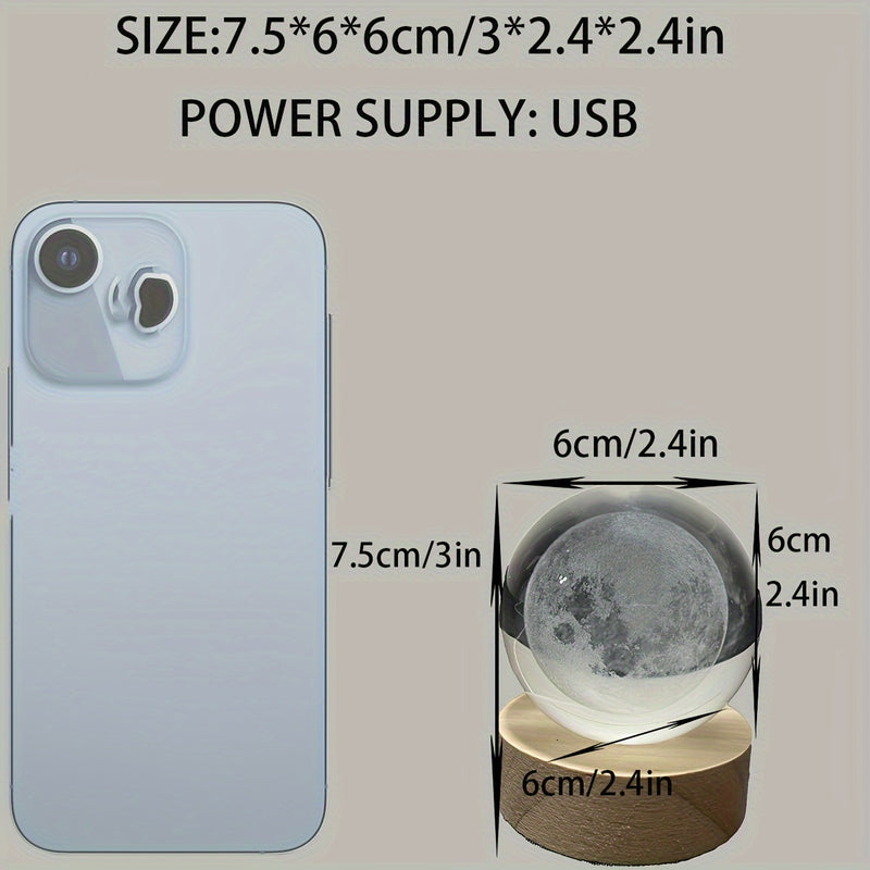 Luz de noche de luna de cristal, lámpara de mesa LED 3D, alimentada por USB, estilo moderno, sin pared, sin batería, para dormitorio, decoración de ambiente de fiesta.