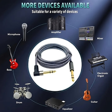 Cable de audio de alta calidad 6.5 mm con doble blindaje - Cancelación de ruido, conectores redondos dorados y negros, ideal para guitarra, bajo, pedales de efectos y presentaciones en vivo, cable de audio profesional y duradero