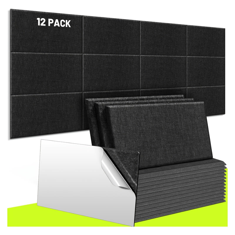 Paquete de 12 paneles acústicos para pared, 7.8×11.8×0.35 pulgadas Paneles de espuma insonorizantes con adhesivo trasero, Paneles de reducción de ruido absorbentes de sonido para paredes de puertas de oficina