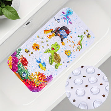 Alfombrilla de ducha de tortuga marina y vida marina antideslizante, 69,85 x 38,1 cm - Diseño de arrecife de coral vibrante con pulpo, pescado y algas, lavable en máquina, ideal para el suelo del baño y la ducha, Alfombrilla de baño | Decoración de tema