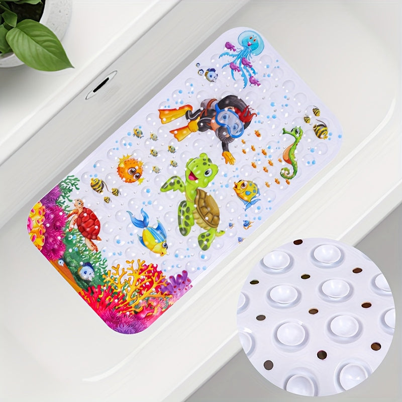 Alfombrilla de ducha de tortuga marina y vida marina antideslizante, 69,85 x 38,1 cm - Diseño de arrecife de coral vibrante con pulpo, pescado y algas, lavable en máquina, ideal para el suelo del baño y la ducha, Alfombrilla de baño | Decoración de tema