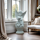 Estátua de ángel de resina, 1 pieza Figura decorativa de querubín leyendo con detalle de corazón, ideal para decoración interior, estantería, exhibición de arte en el hogar y jardín, no se requiere electricidad