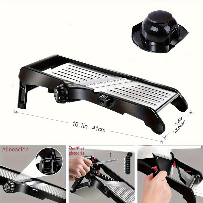 Picadora y Cortador de Verduras Manual TEMMYS con Cuchillas Ajustables de Acero Inoxidable - Rallador Multifuncional para Frutas, Papas, Tomates, Cebollas - Incluye Cepillo de Limpieza, , Esenciales de Cocina