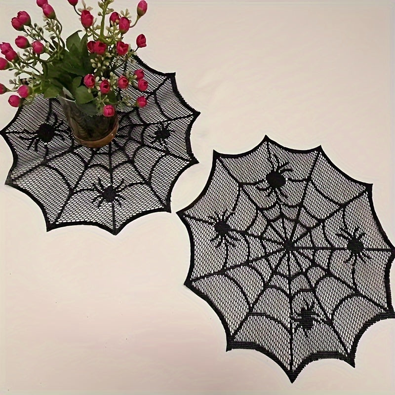 1/2/4/8 piezas, servilletas de mesa de poliéster con encaje negro, servilletas redondas para Halloween, decoración de mesa, servilletas estilo occidental, decoración del hogar, regalos