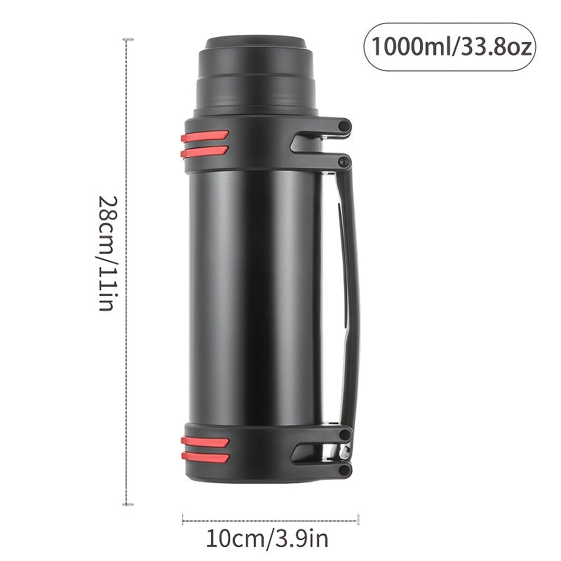 1pc Botella de agua de acero inoxidable de gran capacidad - Portátil, termo reusable para bebidas calientes y frías, solo lavado a mano, jarrón multipropósito para viajes al aire libre