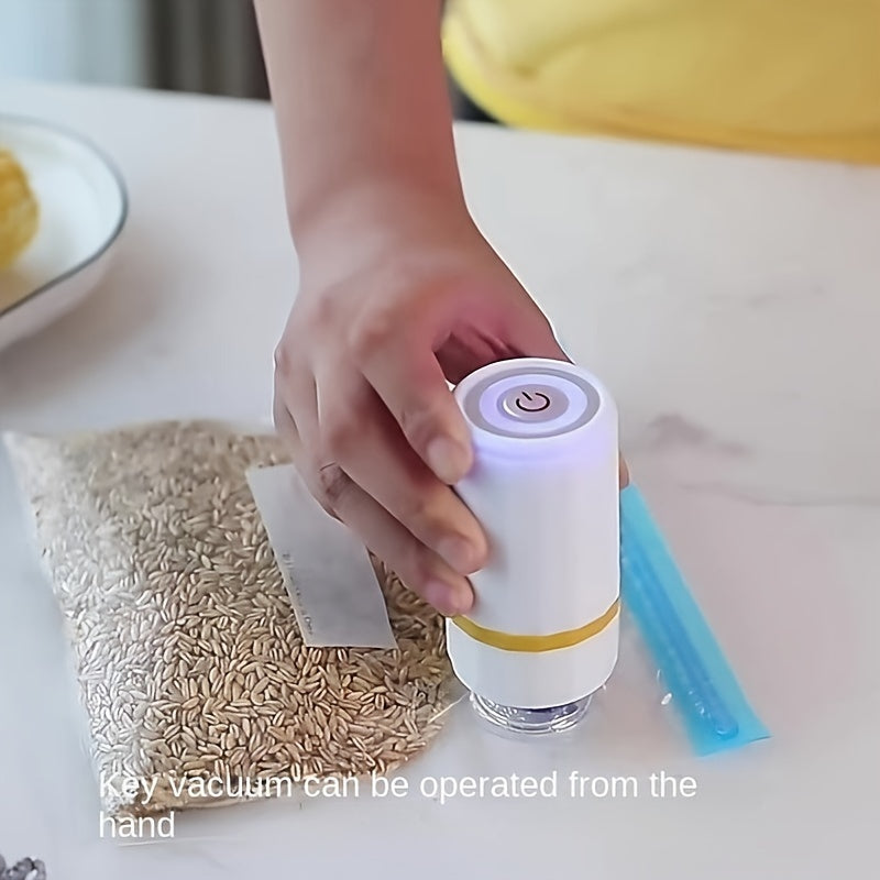 Conjunto de sellador al vacío de mano con bomba de aire eléctrica, máquina de vacío eléctrica mini con carga USB con batería de litio recargable de 500 mAh, bolsas de almacenamiento al vacío que ahorran espacio para la conservación de alimentos, bolsas d