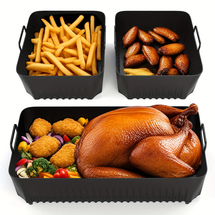 3 piezas de bandejas de horno de silicona de gran capacidad, reutilizables, compatibles con Ninja AF500, accesorios para freír en la cocina y restaurantes, material antiadherente.