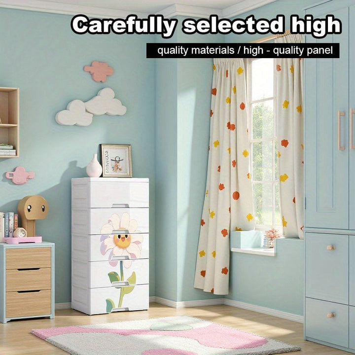 1 pieza de organizador de armario de pared y gabinete de almacenamiento con 5 capas, gabinete de cajones de plástico con ruedas, adecuado para oficina, baño, hogar, ensamblaje fácil, gabinete de almacenamiento de armario rodante - Muebles impermeables