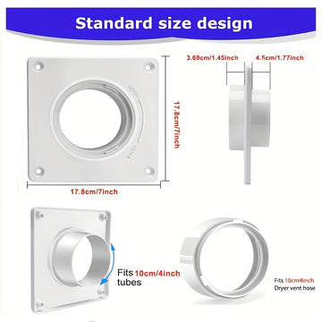 Juego de conector de ventilación, placa de pared con conexión y desconexión rápida, bloqueo giratorio, se adapta a tubos de 4 pulgadas, cubre un área de 7 pulgadas x 7 pulgadas, Ideal para secadora, lavadora y baño