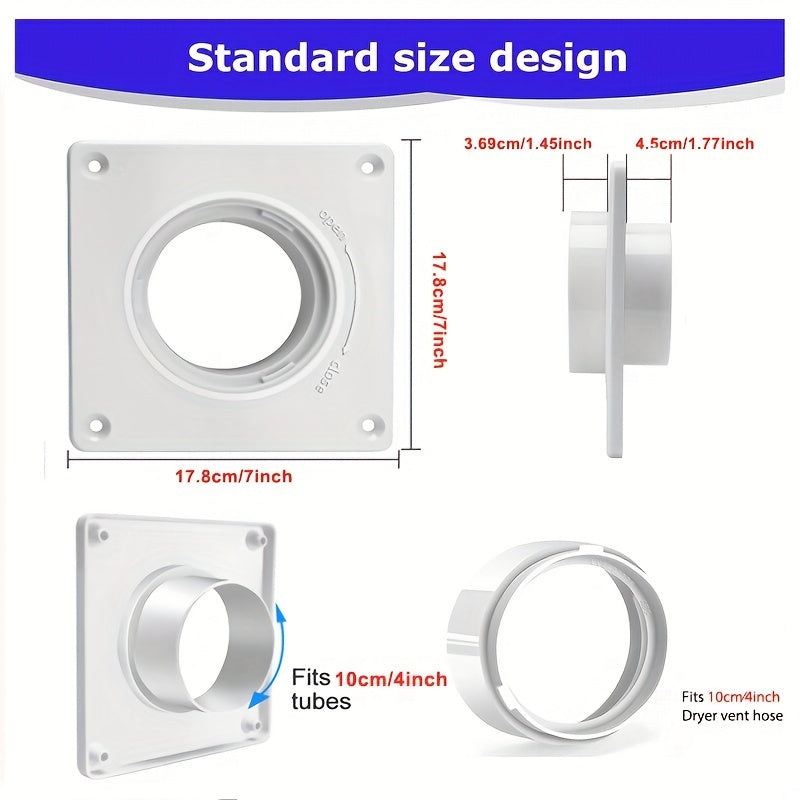Juego de conector de ventilación, placa de pared con conexión y desconexión rápida, bloqueo giratorio, se adapta a tubos de 4 pulgadas, cubre un área de 7 pulgadas x 7 pulgadas, Ideal para secadora, lavadora y baño