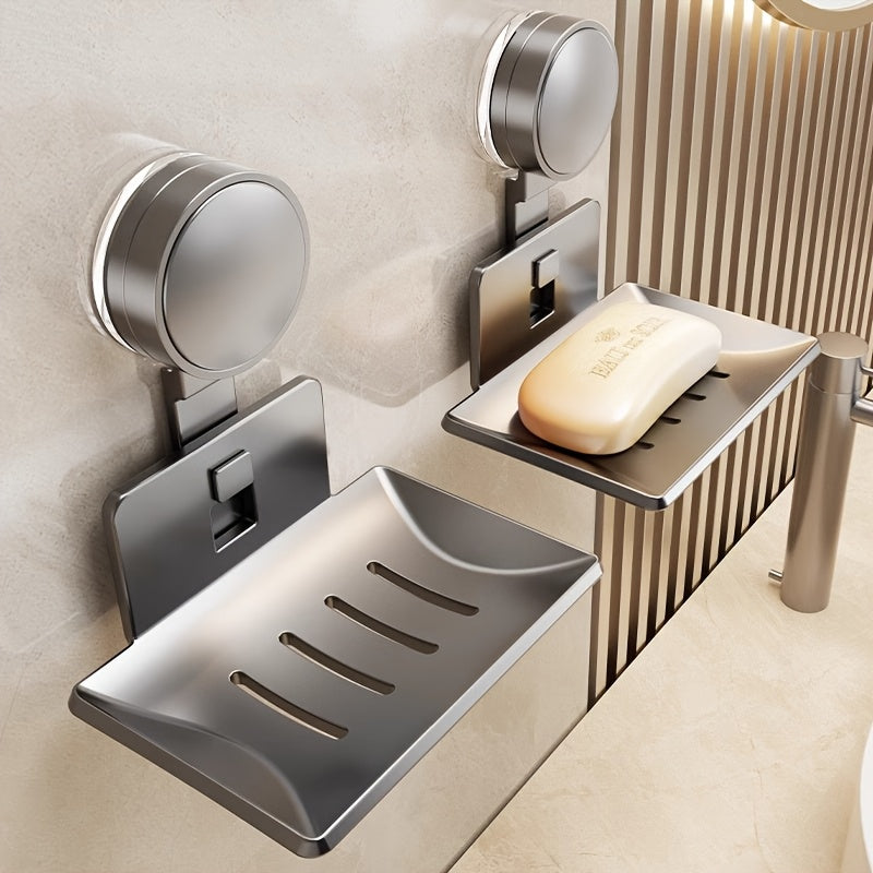 Porta jabón de pared, moderno y sencillo, color gris metálico, forma rectangular, con ventosa, para baño, ducha o inodoro, 1 unidad