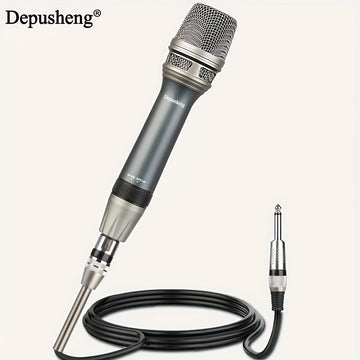 Micrófono vocal dinámico profesional DEPUSHENG C90 - Micrófono dinámico cardioid unidireccional con bobina móvil, interruptor ON/OFF, cable de audio XLR de 177 pulgadas y conector de 1/4" para grabación, canto, karaoke, grabación de voz, diseño elegante