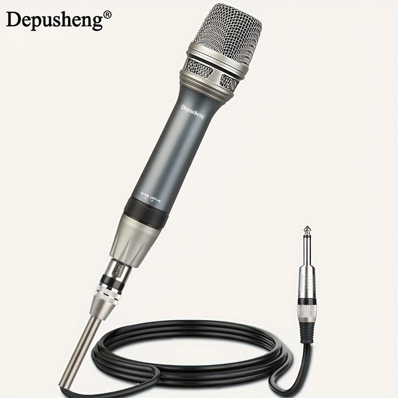 Micrófono vocal dinámico profesional DEPUSHENG C90 - Micrófono dinámico cardioid unidireccional con bobina móvil, interruptor ON/OFF, cable de audio XLR de 177 pulgadas y conector de 1/4" para grabación, canto, karaoke, grabación de voz, diseño elegante