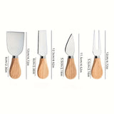 Juego de 4 cuchillos para queso de acero inoxidable con mangos de roble, utensilios para servir pizza de queso, vajilla de cocina y comedor, caja de regalo incluida.