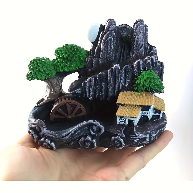 1pc Quemador de Incienso Cascada Serena - Resina y Cerámica Artesanal, Diseño de Arquitectura Tradicional China con Función de Emisión de Humo para Yoga y Relajación en Casa, Regalo Ideal, Soporte para Quemador de Incienso