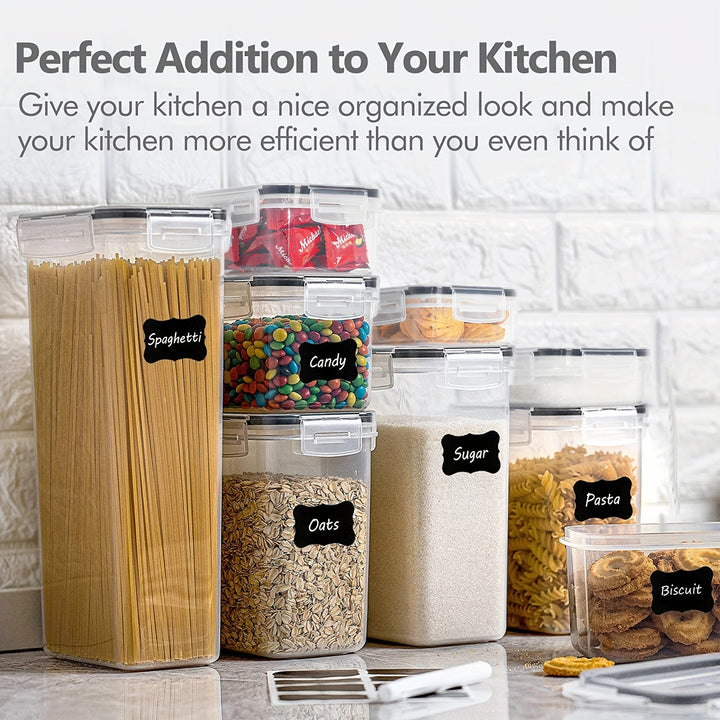 7 piezas de recipientes herméticos para alimentos con tapa, contenedores de cocina sin BPA para espagueti, comida seca, harina y azúcar, con etiquetas, ¡esencial para organizar la despensa!