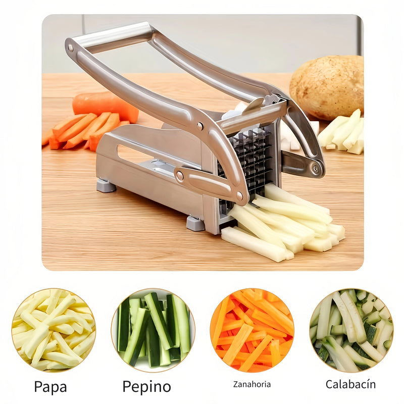 Cortador de frutas y verduras de acero inoxidable, cortador de papas, fabricante de patatas fritas, cortador de papas para papas, zanahorias, pepinos - Herramienta de preparación de alimentos duradera y fácil de limpiar