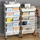 1 Mesa Lateral Rodante con Estantería - Carrito Moderno de Plástico de 3 Niveles con Ruedas, Blanco y Detalles de Madera, Organizador de Almacenamiento Multiusos para Aula, Oficina y Hogar, Decoraciones para Estanterías