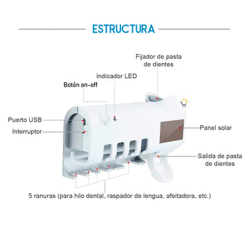 Soporte Cepillos Esterilizador UV Dispensador Crema Dental ECUV