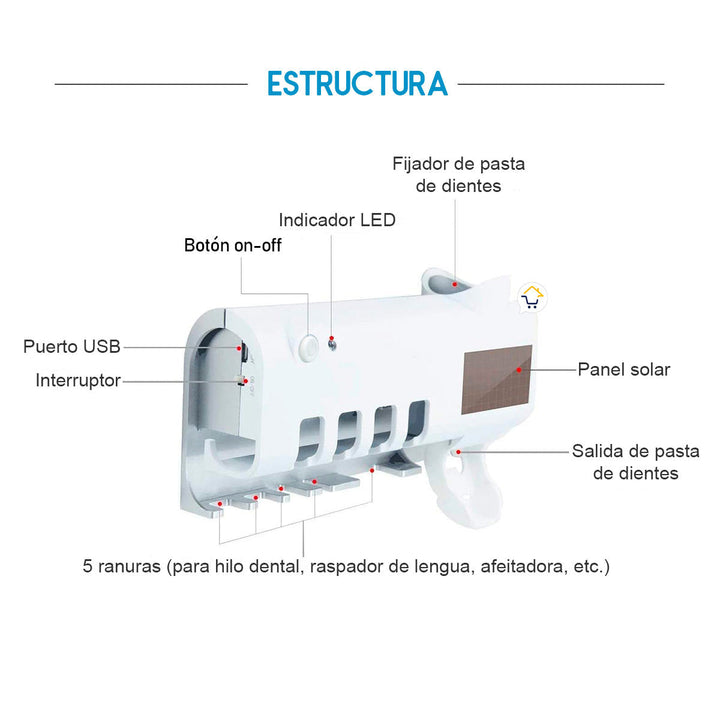 Soporte Cepillos Esterilizador UV Dispensador Crema Dental ECUV